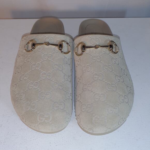 Gucci 'Sol' Tan Horsebit-Detailed Debossed Leather Trimmed Suede Slip On - Picture 2 of 6